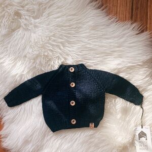 Navy Blue Wool Hand Knit Baby Cardigan
